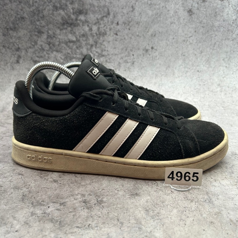 Adidas Grand Court Sneakers Mens 9 Black White F36414 Cloudfoam Suede Low Top